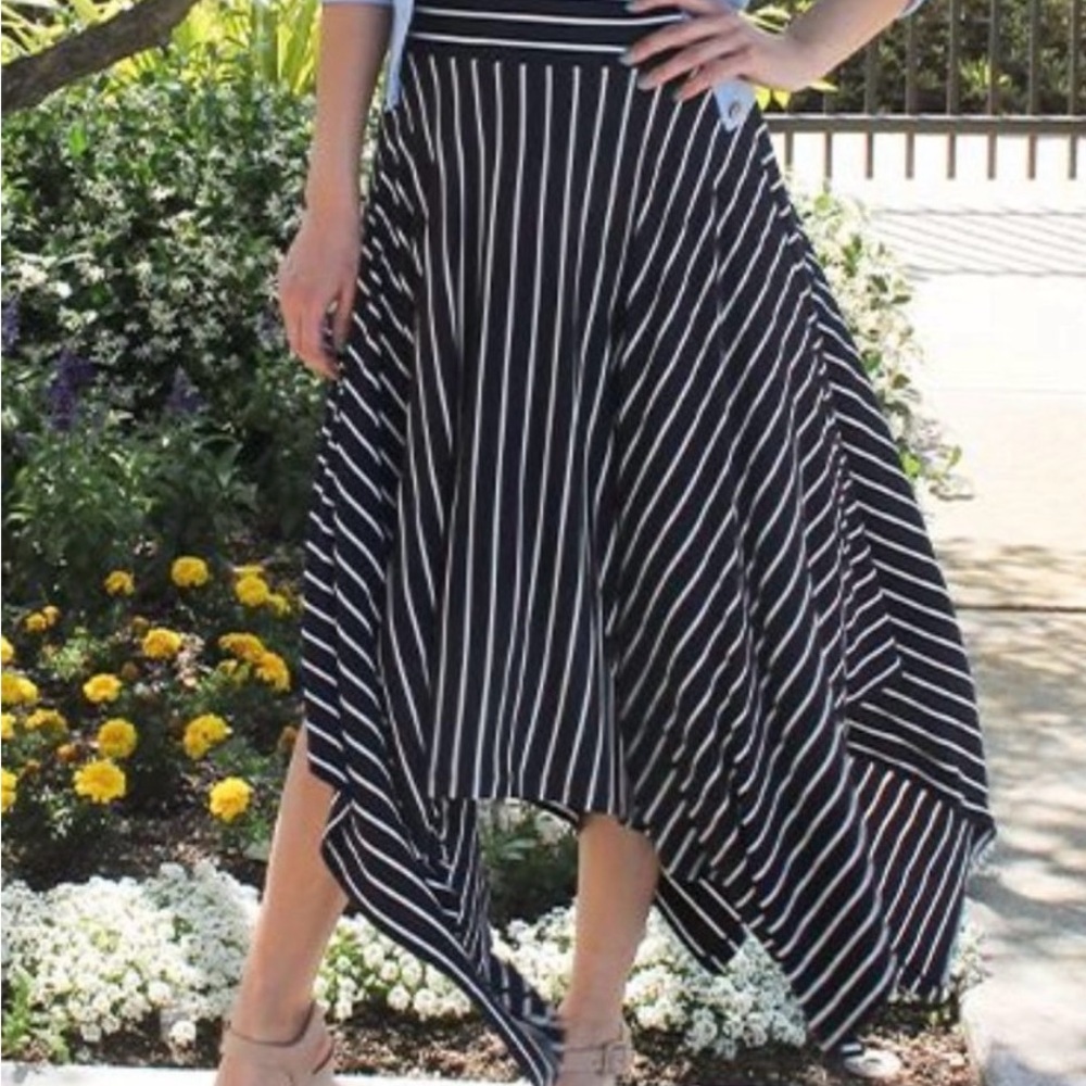 CAbi Black and White Asymmetrical Skirt or dress 2 and 1 handkerchief hem